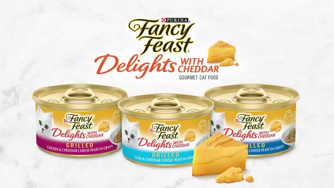 Purina Fancy Feast Delights Variety Pack Chicken,Turkey, Fish and Cheddar Flavor Wet Cat Food Cans - 3oz/24ct, 2 of 10, play video