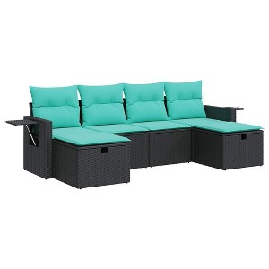 vidaXL 6 Piece Patio Sofa Set with Cushions Black Poly Rattan Outdoor Garden Furniture - Storage Seating Terrace Lounge - 1 of 4