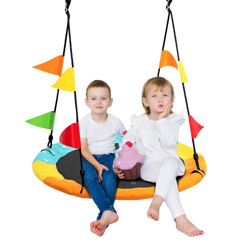 PLAYBERG Round Net Tree Swing with Hanging Ropes