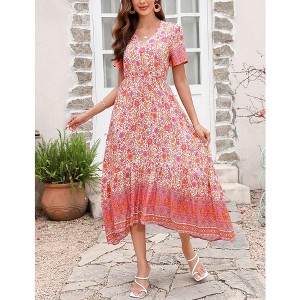 Women's Casual Boho High-Waisted Short Sleeve V-neck High