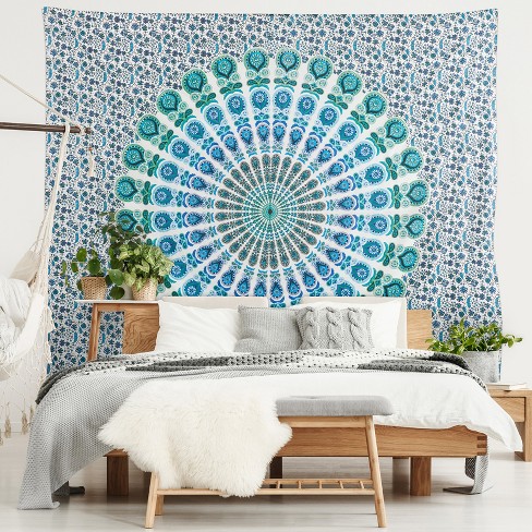 Americanflat Mandala Wall Tapestry 90x102 Aqua Blue Target