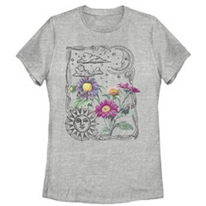 Women's Lost Gods Boho Sun Moon Flowers T-Shirt - 1 of 3