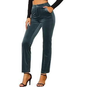 Allegra K Women's Velvet Elegant High Waist with Pockets Work Ankle Pants - 1 of 4