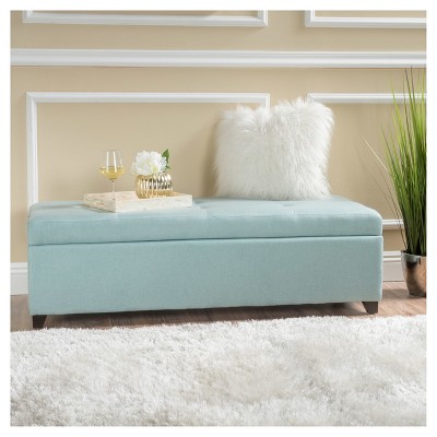 Light Blue Tufted Fabric Storage Ottoman Bench