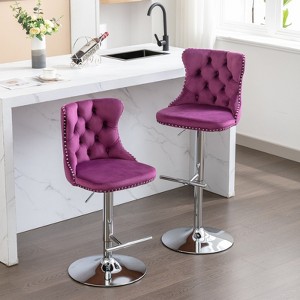 Grungis Velvet Swivel Bar Stools Set of 2,Counter Stools with Adjusatble Seat Height and Tufted Back,Kitchen Chair for Kitchen Island - 1 of 4