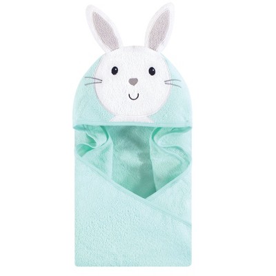 Hudson Baby Infant Cotton Animal Face Hooded Towel, Mint Bunny, One Size