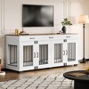 71" Large Dog Crate, Wooden Double Dog Cage Furniture with 3 Drawers for Ample Storage Space, Furniture Style Indoor Dog Crate & TV Stand, White - 3 of 4