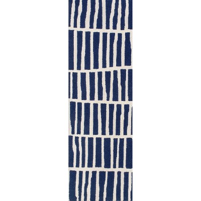Navy and White Geometric Wool Tufted Runner Rug