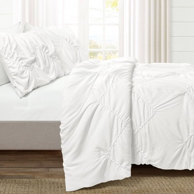 3pc King Ruched Chevron Comforter Set White - Lush Décor: Microfiber ...