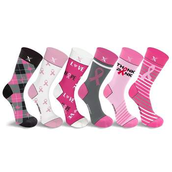 Extreme Fit Cancer Awareness Compression Socks - Crew Socks for Running - 6 Pair