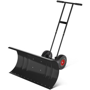 29" Snow Shovel with Wheels, Metal Back Push Snow Plow for Doorway & Sidewalk, Adjustable Angle & Height Handle Snow Pusher - 1 of 4