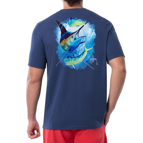 Guy Harvey Mens Scribble Mahi Short Sleeve T-Shirt Blue Medium