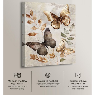 Elegant Brown and Beige Butterfly Canvas Wall Art, 20" x 24"