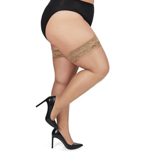 Memoi Curvy Silky Sheer Lace Top Thigh High Stocking - image 1 of 2