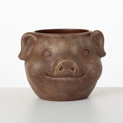 Sullivans 5.5" Brown Outdoor Pig Planter, Resin