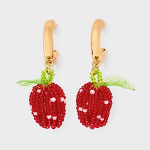 Seed Bead Strawberry Charm Hoop Drop Earrings - Wild Fable™ Gold/Red: Nickel-Free Metal, 1.75" Length - 1 of 3