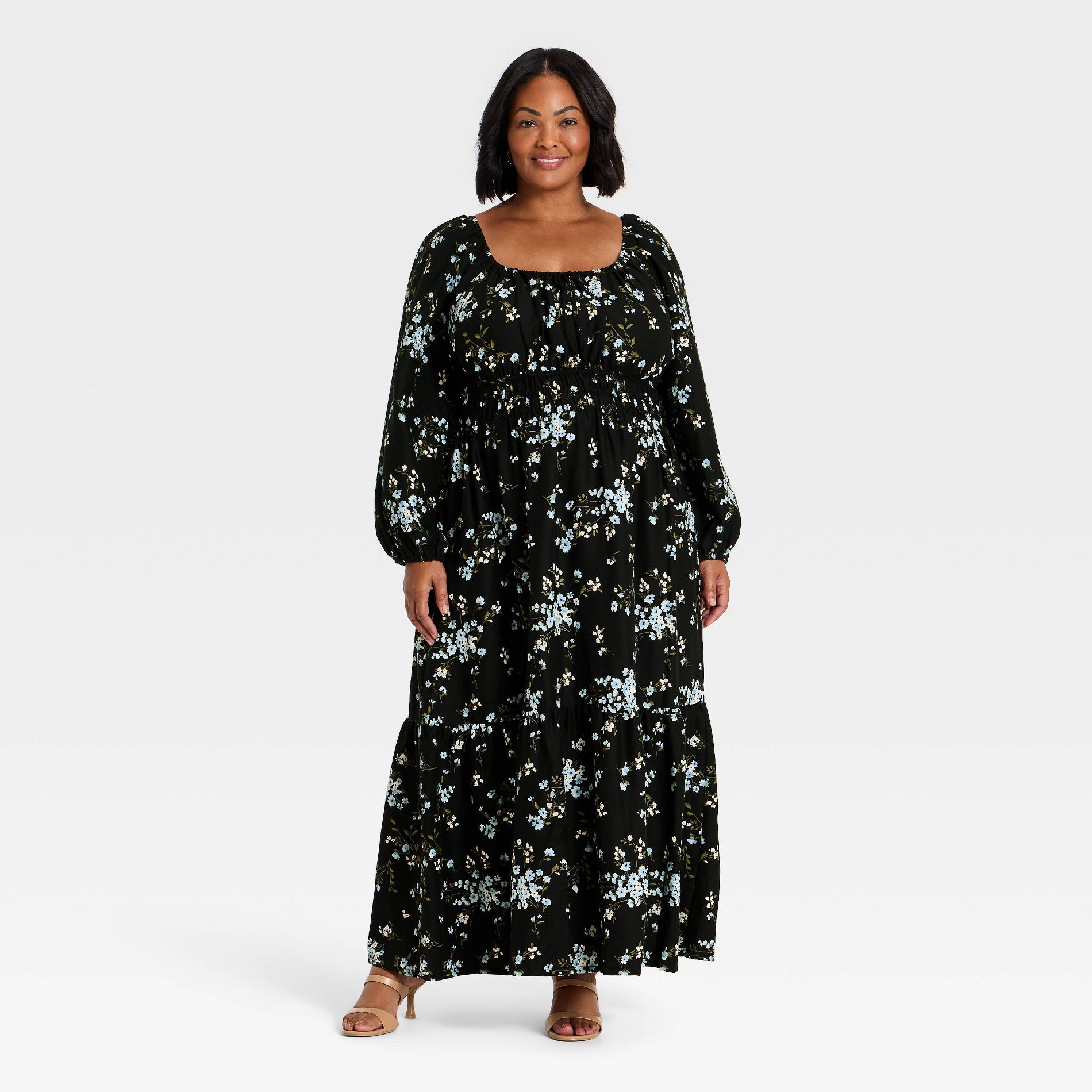 Women's Plus Long Sleeve Front Tie Tiered Maxi Dress - Ava & Viv™