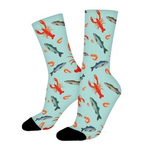 Red Lobster Blue Women Printed Crew Socks Funny Funky Socks Soft Polyester Novelty Gifts for Artists Men - 1 of 1
