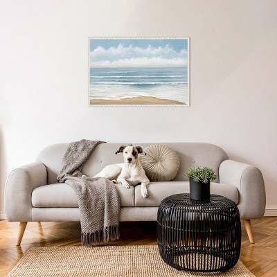 Smooth Beach Waves Framed Canvas Wall Art with Beaded Perimeter