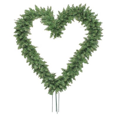 Northlight 22" Unlit Green Pine Artificial Heart Shape with Ground Stakes Christmas Wreath