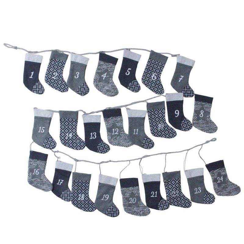 Northlight 96' Blue and Gray Countdown Christmas Stocking Garland - Unlit, 1 of 3
