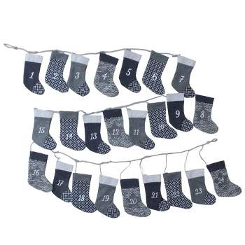 Northlight 96' Blue and Gray Countdown Christmas Stocking Garland - Unlit