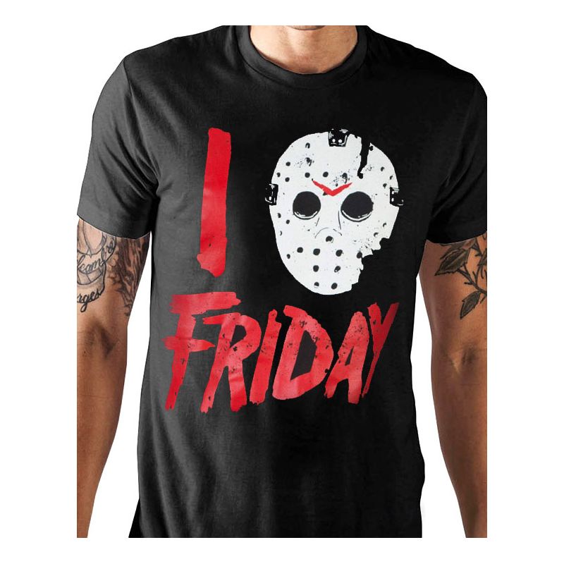 I Love Friday Jason Voorhees Mask Shirt Distressed Licensed Graphic T-Shirt Adult, 2 of 4