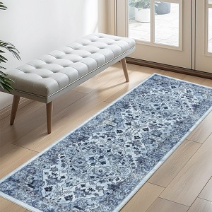 Machine Washable Vintage Floral Printed Area Rug Low Pile Stain Resistant Non Slip Non Shedding Pet Friendly Floor Mat - 1 of 4