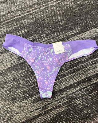 Printed Thong with Laser Cut Edge - 3 Pack Purple/Strobe/Fish XS