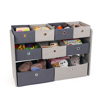 Gray 3-Tier Kids' Toy Organizer with 9 Fabric Bins