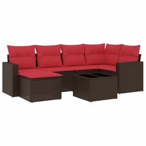 vidaXL 7 Piece Patio Sofa Set with Cushions Brown Poly Rattan - 1 of 4
