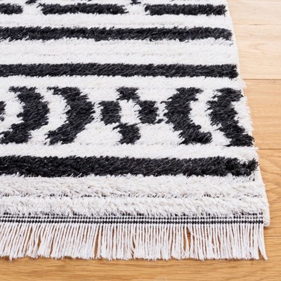 Augustine 6'4" Black/Ivory Synthetic Flat Woven Square Rug