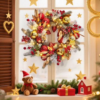 24 Inch Pre-Lit Xmas Wreath for Fireplace Window Wall Decor
