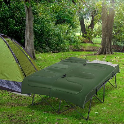 Outsunny Green 2-Person Folding Camping Cot with Air Mattress and Pillows
