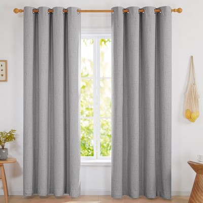 Deconovo 2 Panels Polyester Linen Curtains with 8 Grommets, No Tie, Textured Drapes Grey 52W x 63L