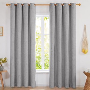 Deconovo 2 Panels Polyester Linen Curtains with 8 Grommets, No Tie, Textured Drapes Grey 52W x 63L - 1 of 4