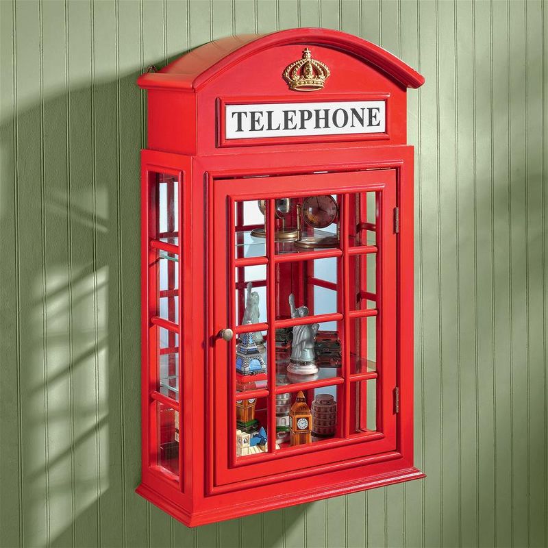 Design Toscano Piccadilly Circus British Telephone Booth Wall Curio Cabinet, 2 of 7