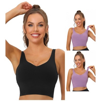 Allegra K Women's Workout Fitness Longline Wireless Padded Sports Bras Multicolored