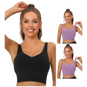 Allegra K Women's Workout Fitness Longline Wireless Padded Sports Bras Multicolored - 1 of 4