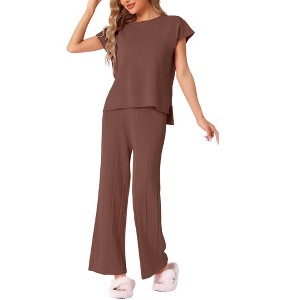 INSPIRE CHIC Women's Knit Matching Sweatsuits Tops and Wide Leg Pants 2 Piece Outfits Sets - 1 of 4