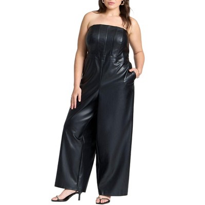 ELOQUII Strapless Faux Leather Jumpsuit