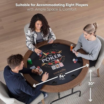 Octagonal Brown Felt 8-Player Foldable Poker Table