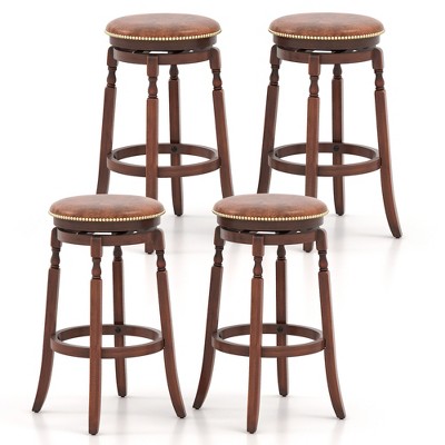 Tangkula Bar Stool Set of 4 29.5Inch Swivel Bar Height Stool Solid Wood Frame Kitchen Stools