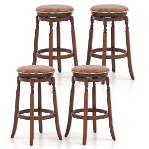 Tangkula Bar Stool Set of 4 29.5Inch Swivel Bar Height Stool Solid Wood Frame Kitchen Stools - 1 of 4