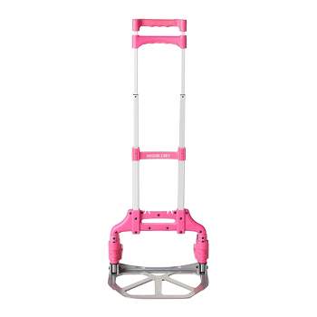 Magna Cart Personal MCX Folding Aluminum Luggage Hand Truck Cart with Telescoping Handle and Ball Bearing Rubber Wheels, 150 Pound Capacity, Pink