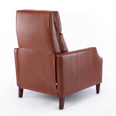 Mid-Century Caramel Leather Push-Back Recliner