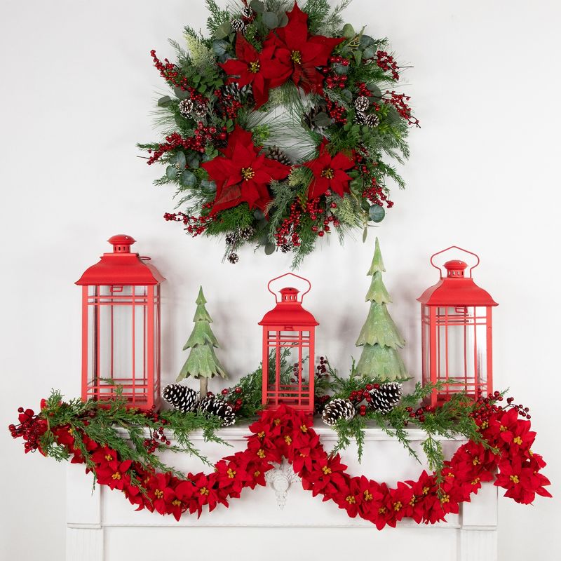 Northlight 6' x 3" Red Artificial Poinsettia Floral Christmas Garland - Unlit, 4 of 7
