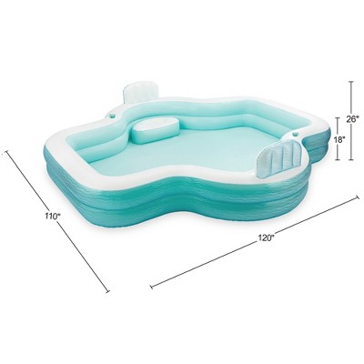 Teal and White 10ft Inflatable Round Party Pool with Cushioned Seating