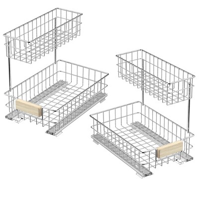 Pull Out Cabinet Organizer, Under Sink Slide Out Storage Shelf with 2 Tier Sliding Wire Drawer
