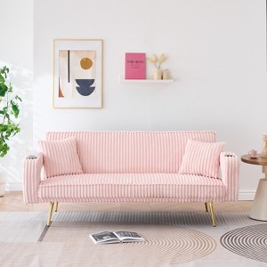 SKRAN 74” Corduroy Sofa, 2 Seater Fabric Sofa with Deep Seat, Adjustable Backrest and Cup Holder, Gold Metal Legs for Living Room, Bedroom - 1 of 4
